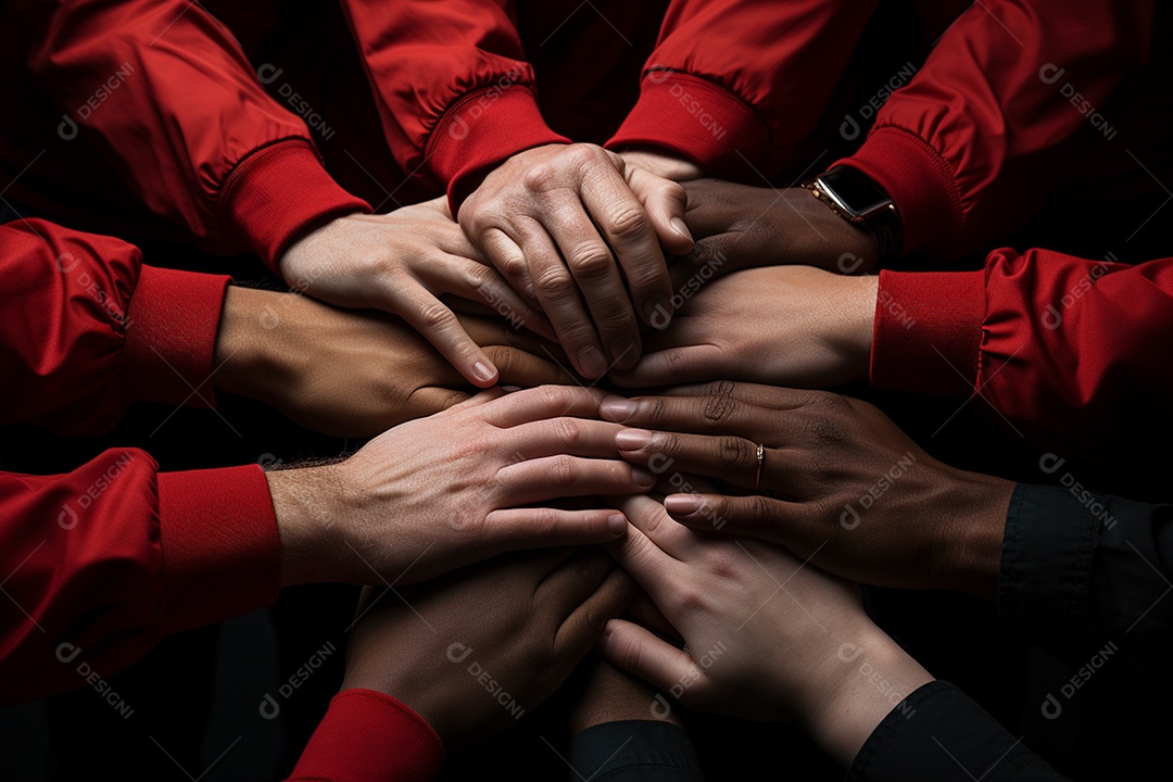 Trabalhando juntos o conceito de trabalho em equipe com as mãos unidas