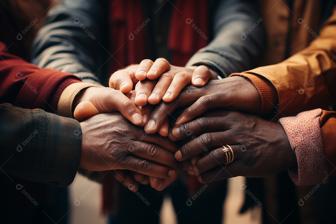Trabalhando juntos o conceito de trabalho em equipe com as mãos unidas