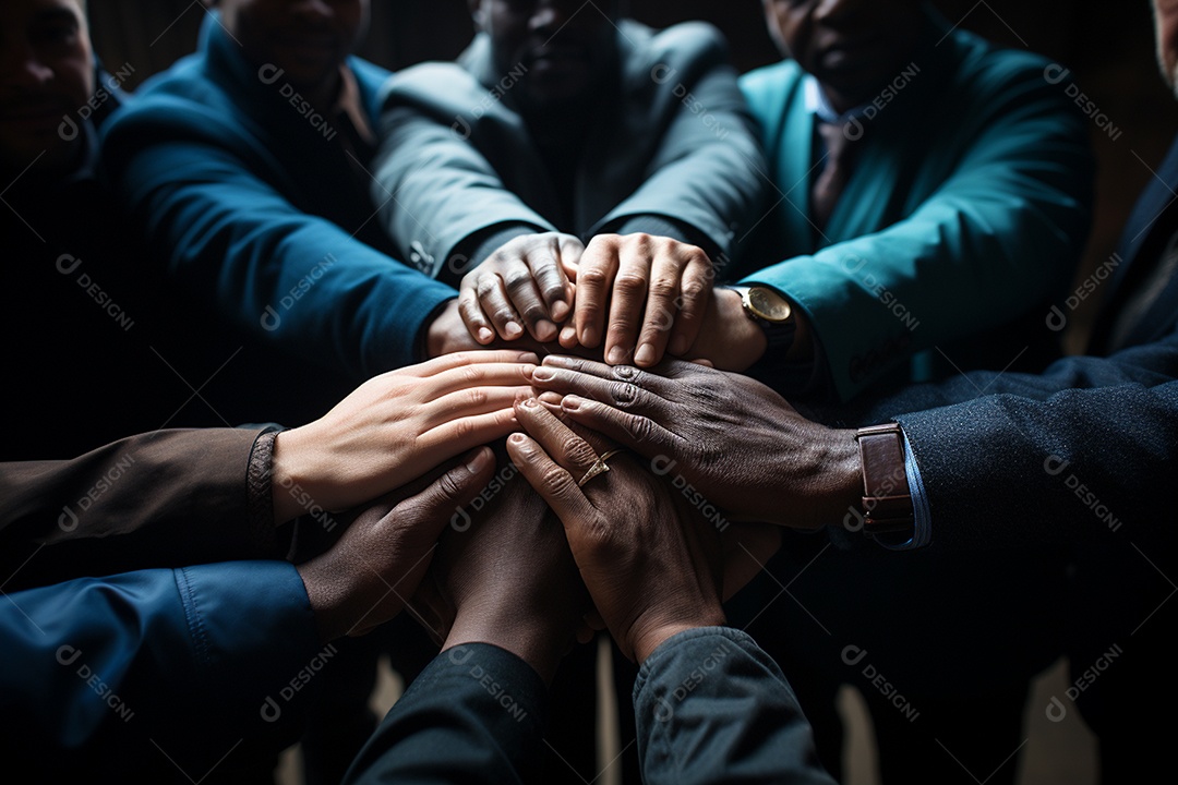 Trabalhando juntos o conceito de trabalho em equipe com as mãos unidas