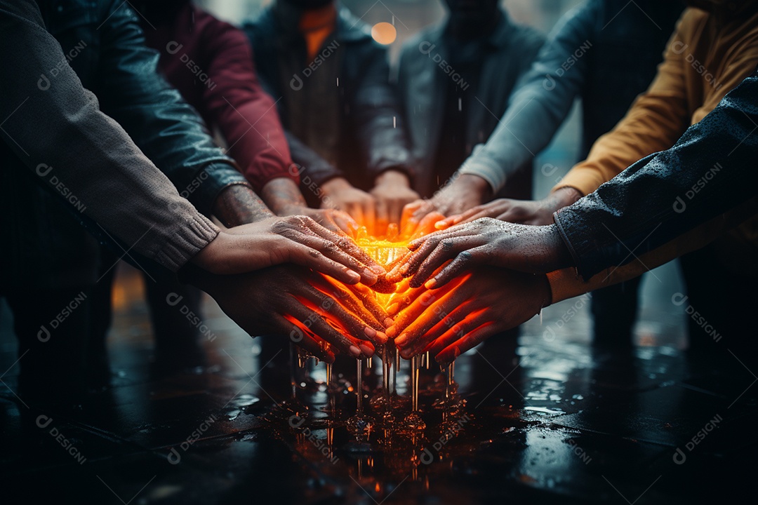Trabalhando juntos o conceito de trabalho em equipe com as mãos unidas