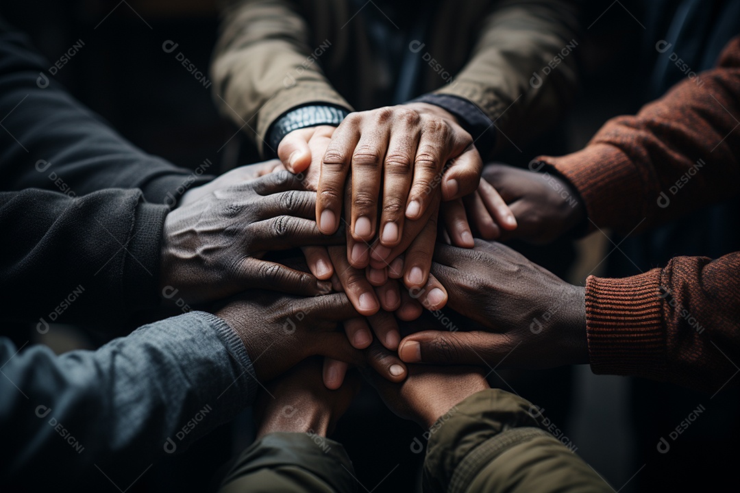 Trabalhando juntos o conceito de trabalho em equipe com as mãos unidas