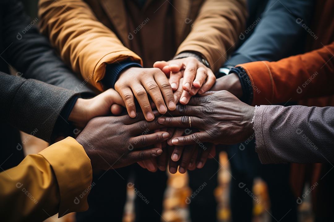 Trabalhando juntos o conceito de trabalho em equipe com as mãos unidas