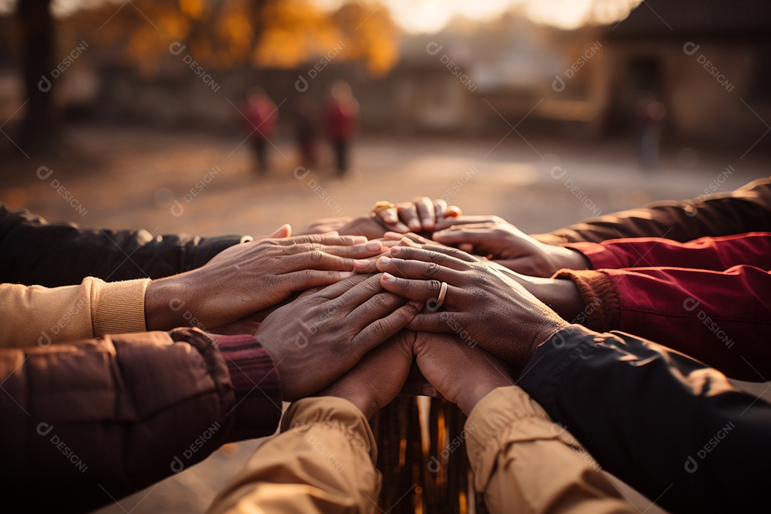 Trabalhando juntos o conceito de trabalho em equipe com as mãos unidas