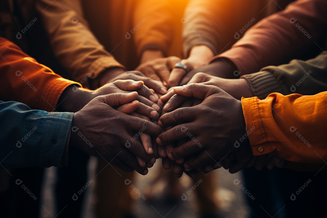 Trabalhando juntos o conceito de trabalho em equipe com as mãos unidas