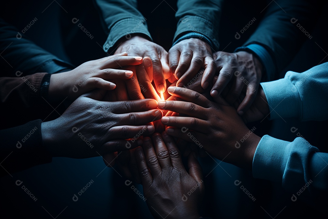 Trabalhando juntos o conceito de trabalho em equipe com as mãos unidas