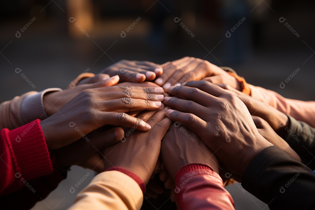 Trabalhando juntos o conceito de trabalho em equipe com as mãos unidas