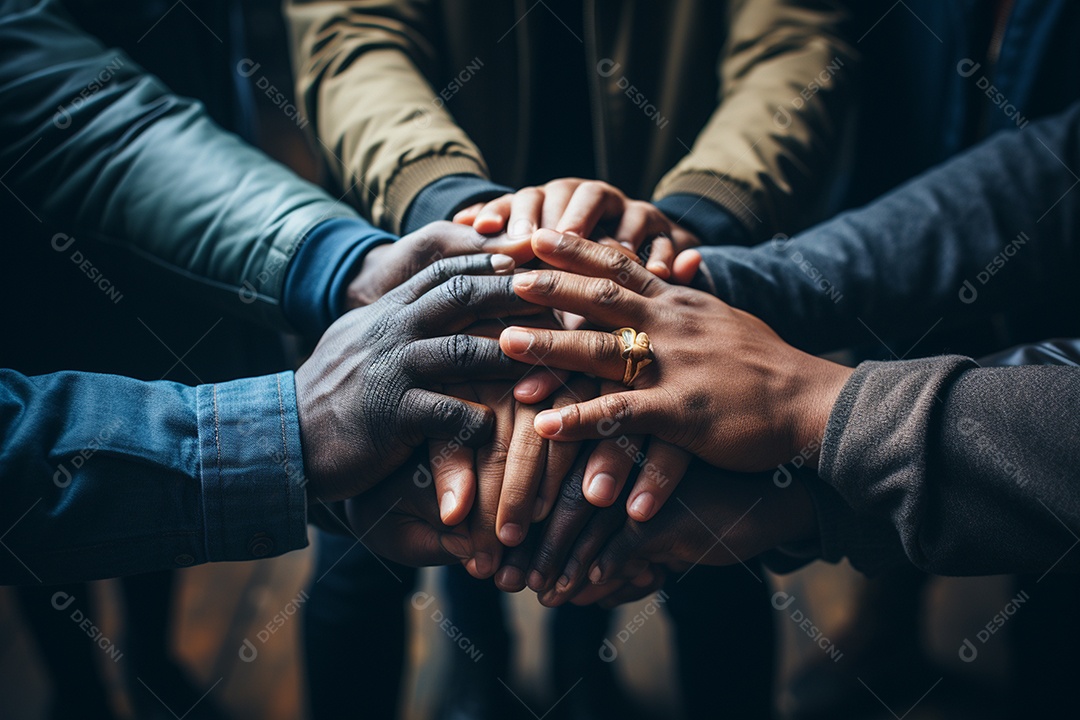 Trabalhando juntos o conceito de trabalho em equipe com as mãos unidas