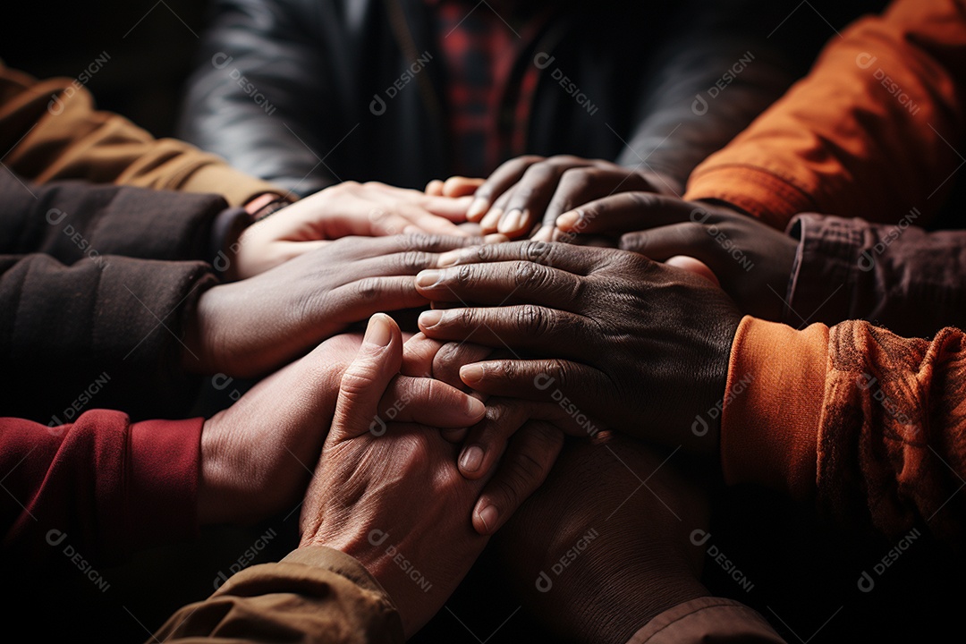 Trabalhando juntos o conceito de trabalho em equipe com as mãos unidas
