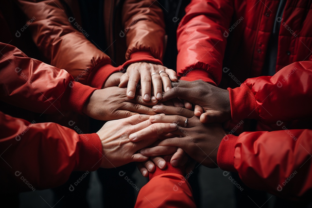 Trabalhando juntos o conceito de trabalho em equipe com as mãos unidas