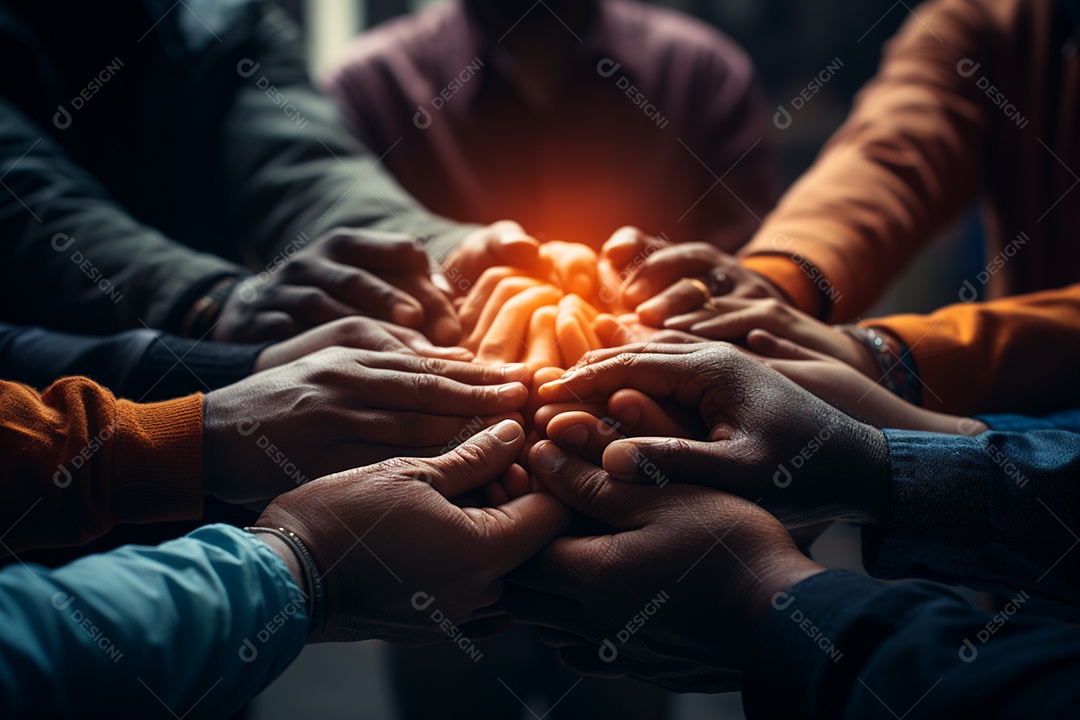 Trabalhando juntos o conceito de trabalho em equipe com as mãos unidas