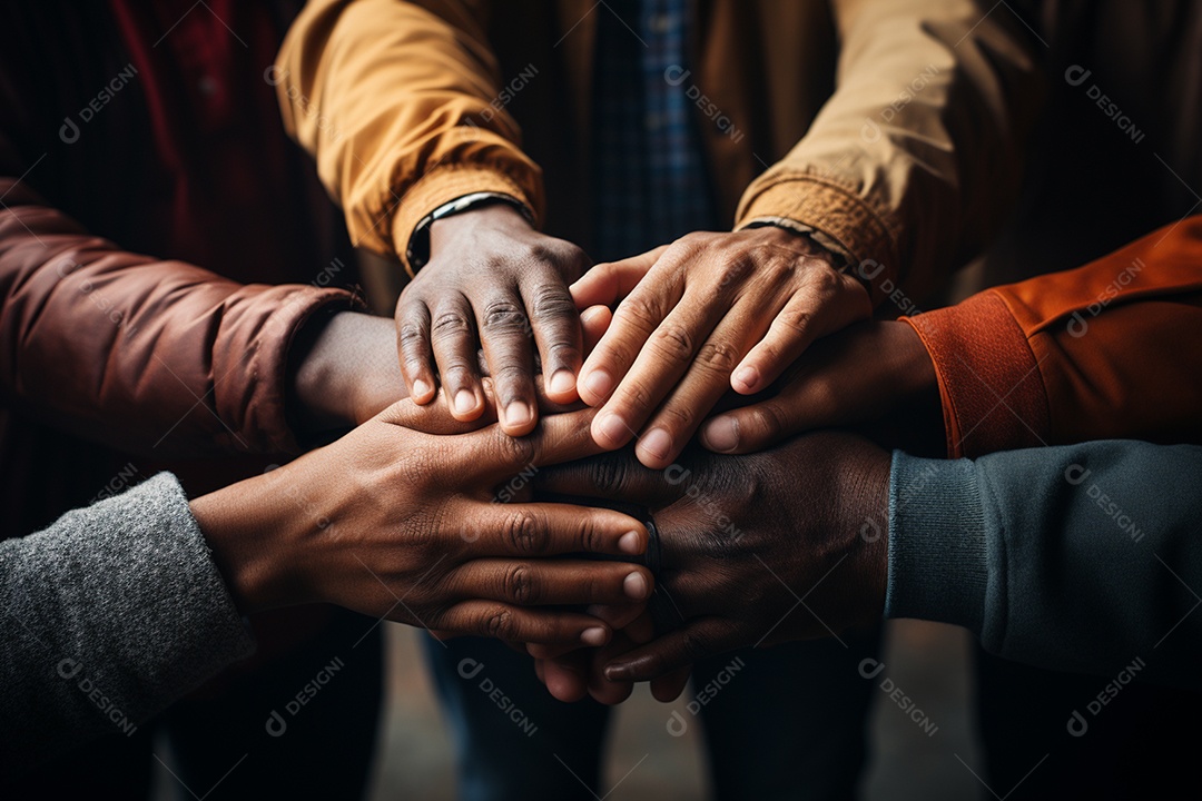Trabalhando juntos o conceito de trabalho em equipe com as mãos unidas