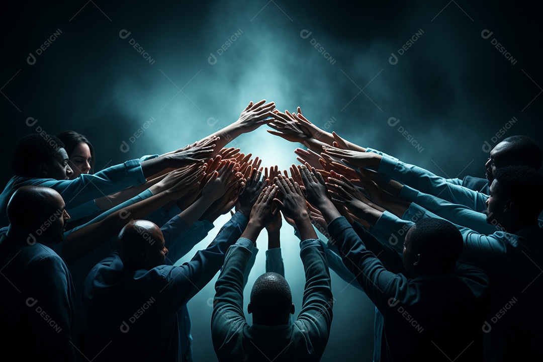 Trabalhando juntos o conceito de trabalho em equipe com as mãos unidas