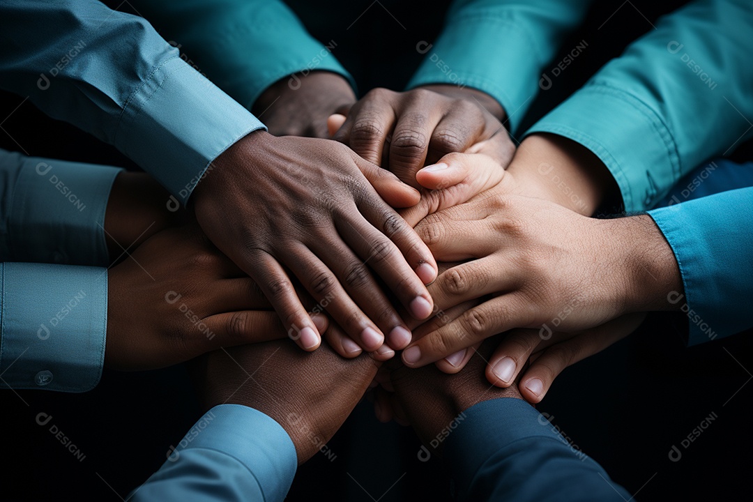 Trabalhando juntos o conceito de trabalho em equipe com as mãos unidas