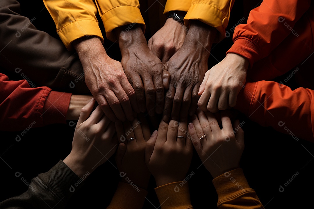 Trabalhando juntos o conceito de trabalho em equipe com as mãos unidas