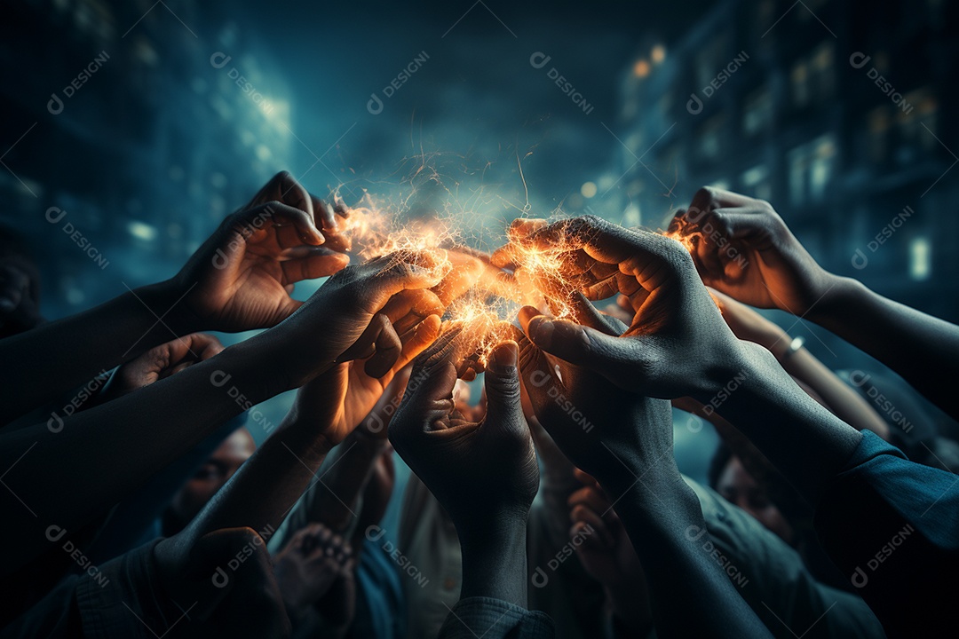 Trabalhando juntos o conceito de trabalho em equipe com as mãos unidas