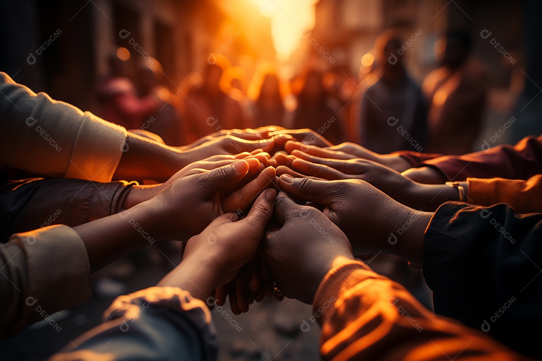 Trabalhando juntos o conceito de trabalho em equipe com as mãos unidas