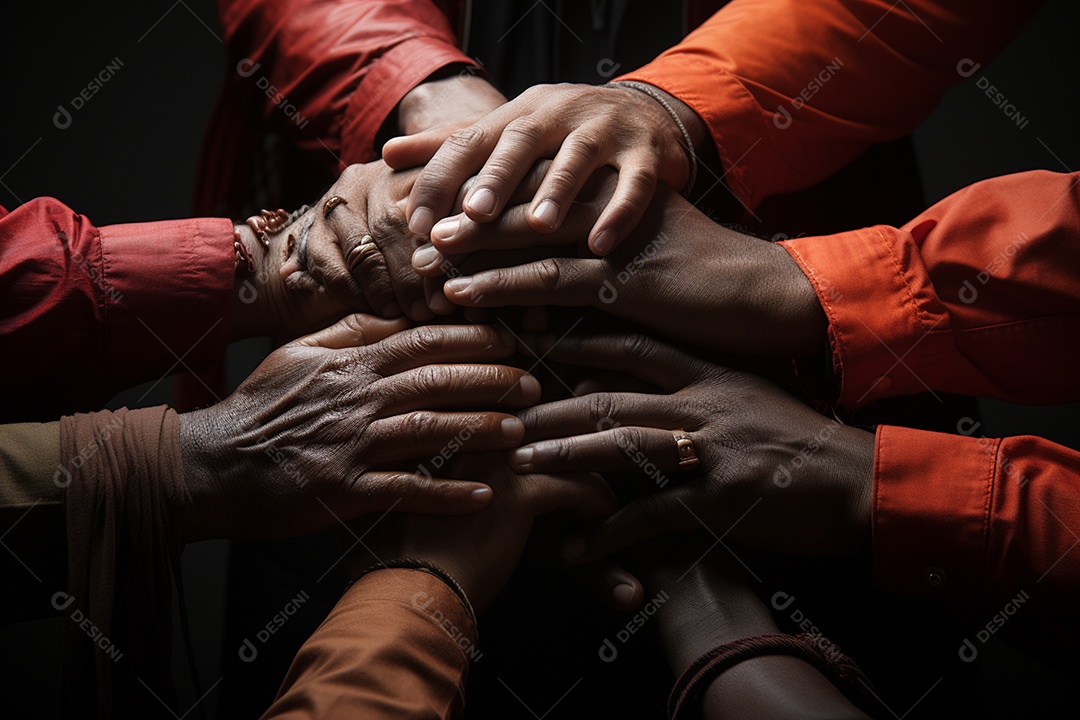 Trabalhando juntos o conceito de trabalho em equipe com as mãos unidas