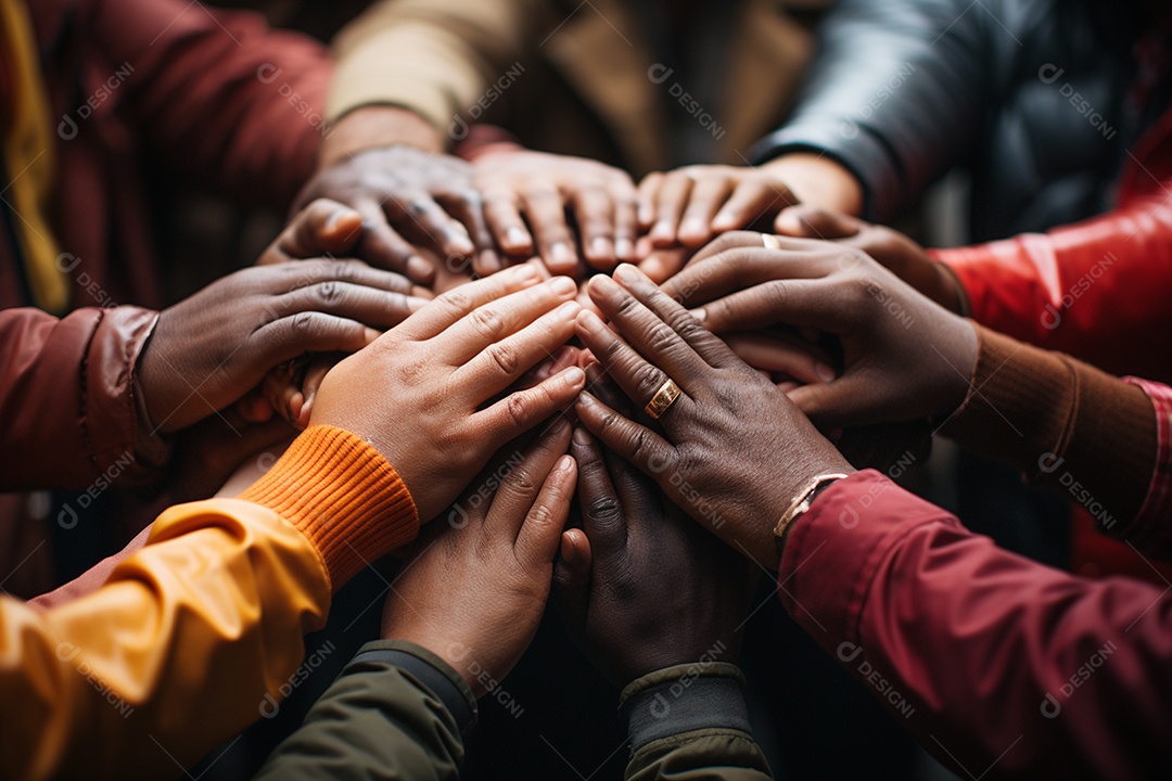 Trabalhando juntos o conceito de trabalho em equipe com as mãos unidas