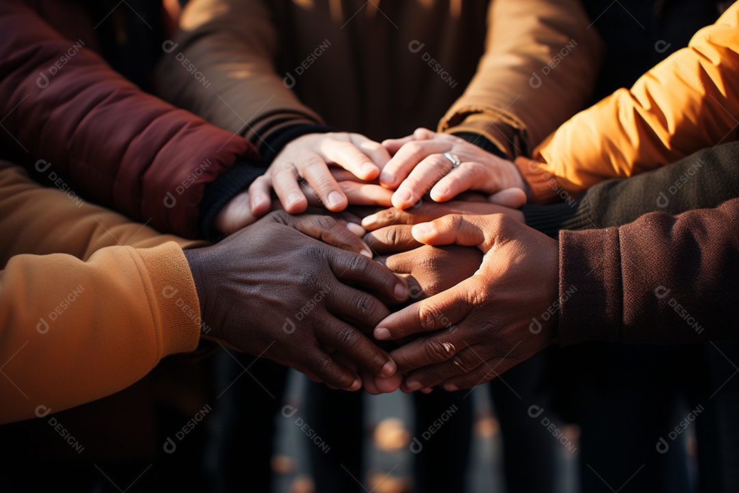 Trabalhando juntos o conceito de trabalho em equipe com as mãos unidas