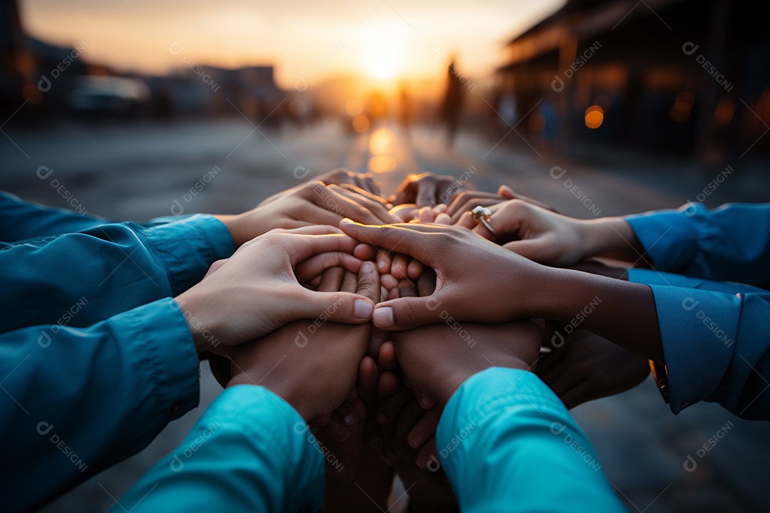 Trabalhando juntos o conceito de trabalho em equipe com as mãos unidas