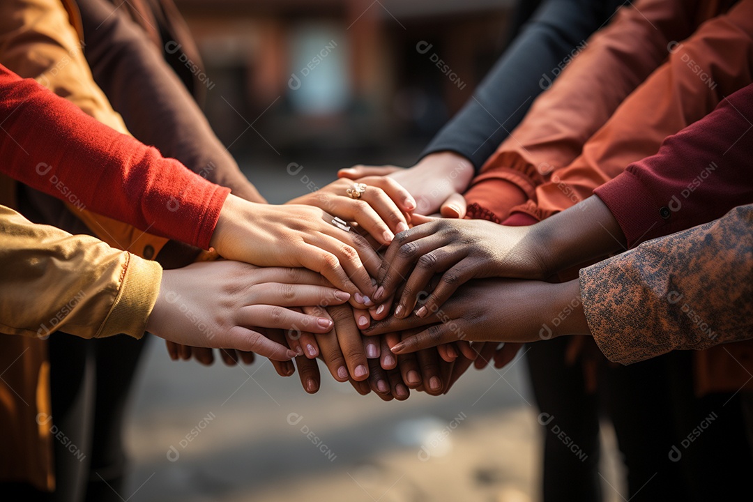 Trabalhando juntos o conceito de trabalho em equipe com as mãos unidas