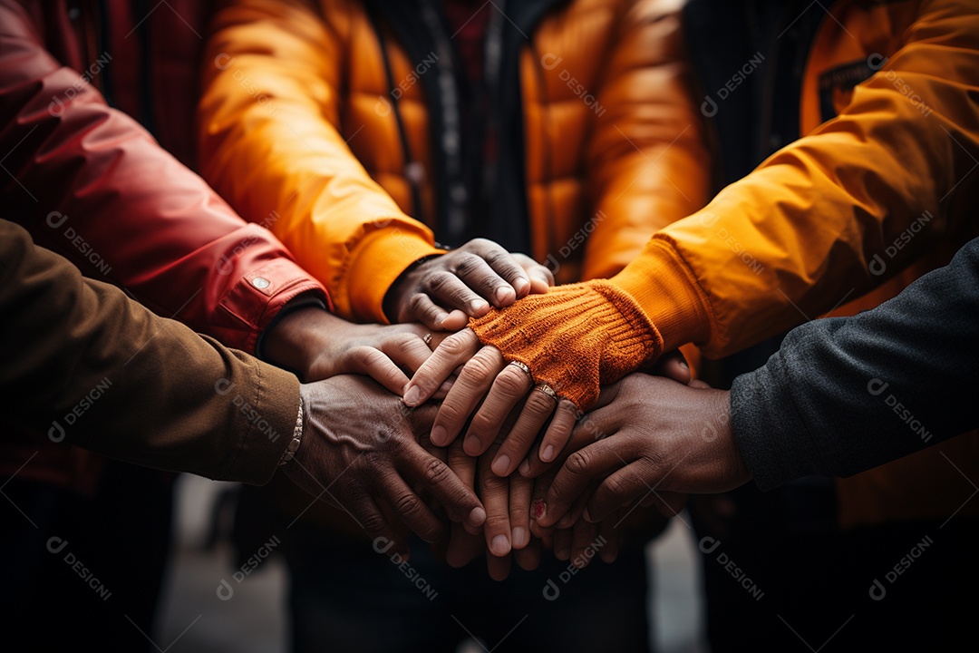 Trabalhando juntos o conceito de trabalho em equipe com as mãos unidas