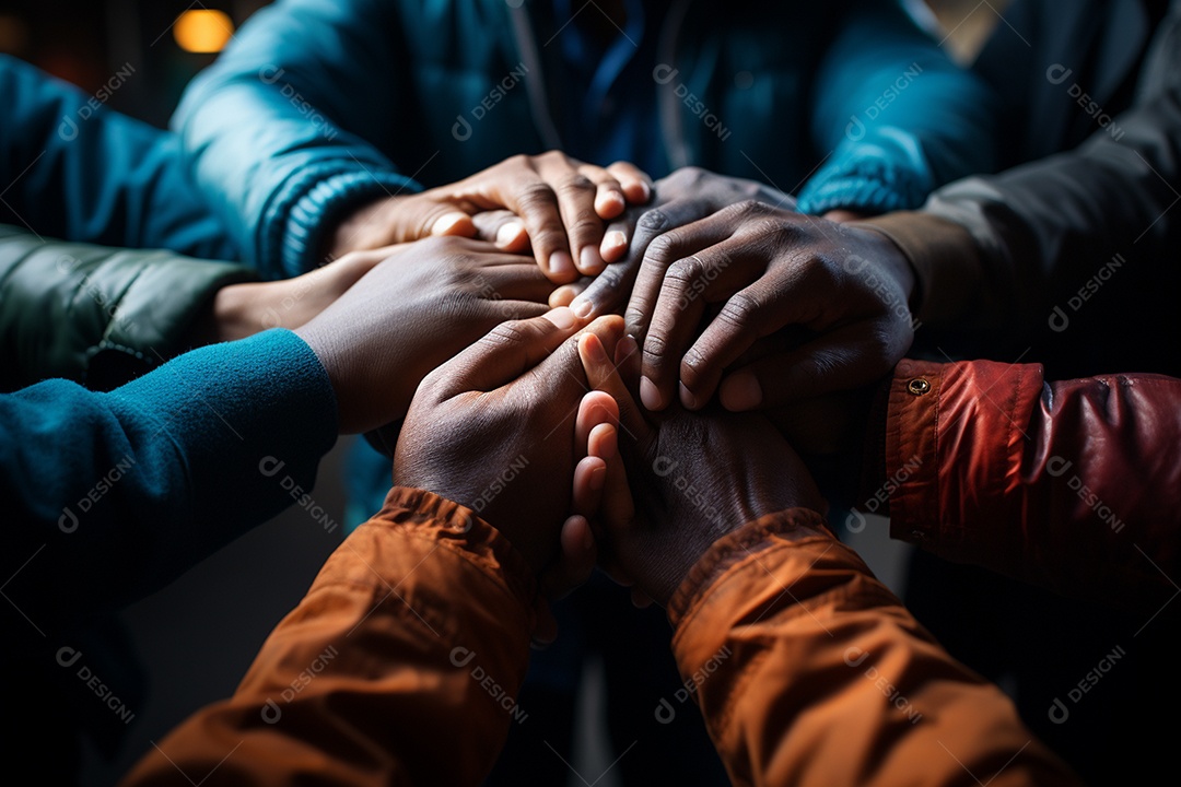 Trabalhando juntos o conceito de trabalho em equipe com as mãos unidas