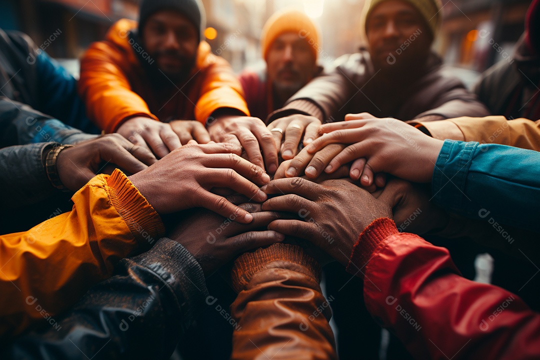 Trabalhando juntos o conceito de trabalho em equipe com as mãos unidas