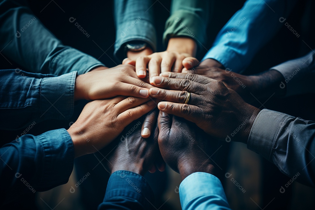 Trabalhando juntos o conceito de trabalho em equipe com as mãos unidas