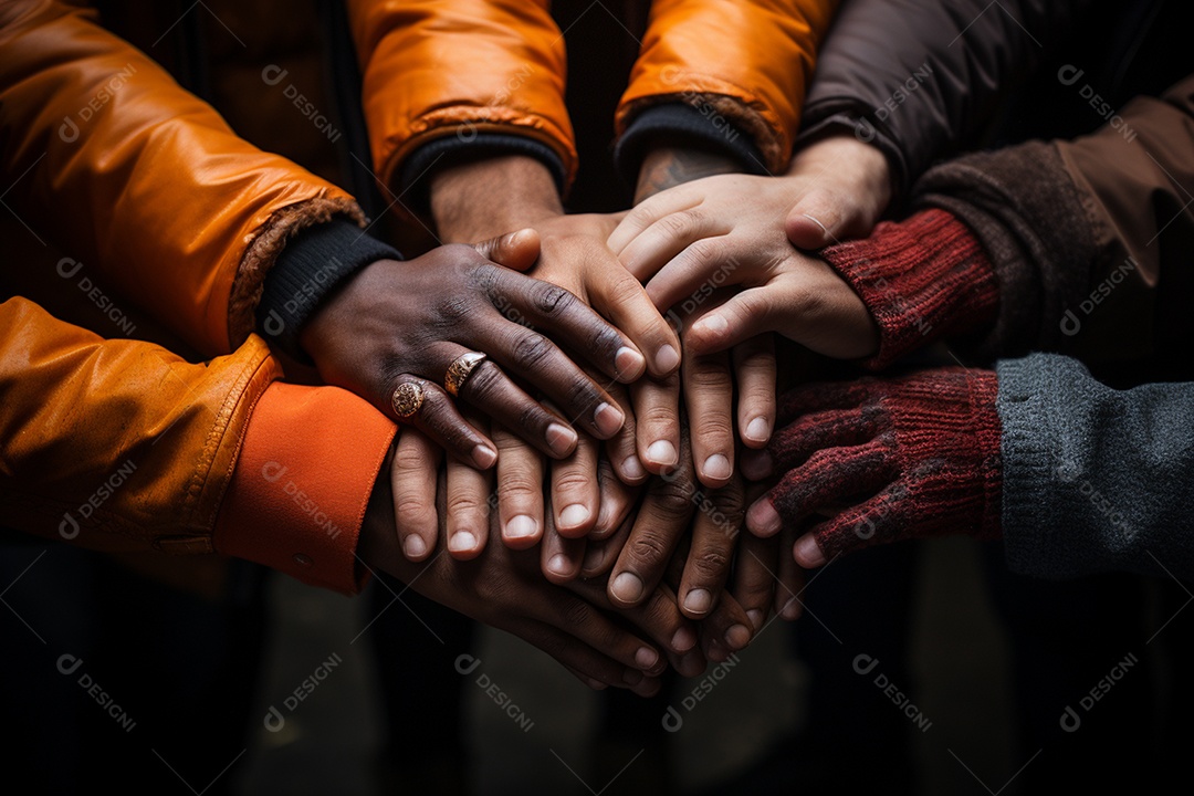 Trabalhando juntos o conceito de trabalho em equipe com as mãos unidas