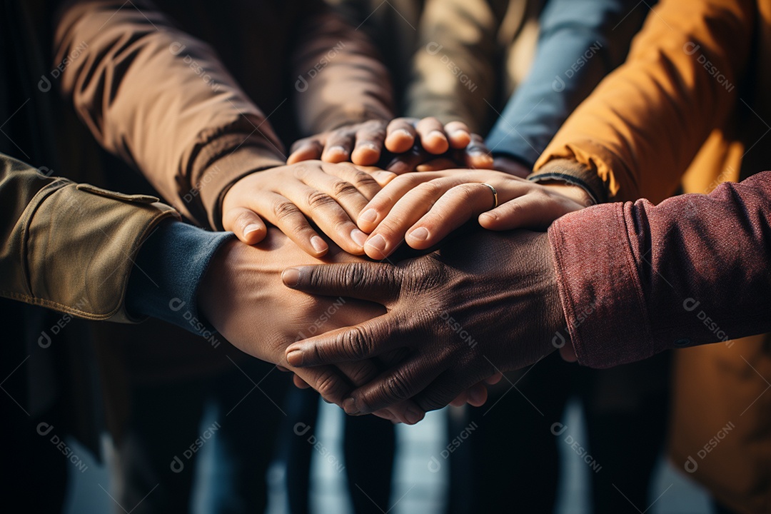 Trabalhando juntos o conceito de trabalho em equipe com as mãos unidas