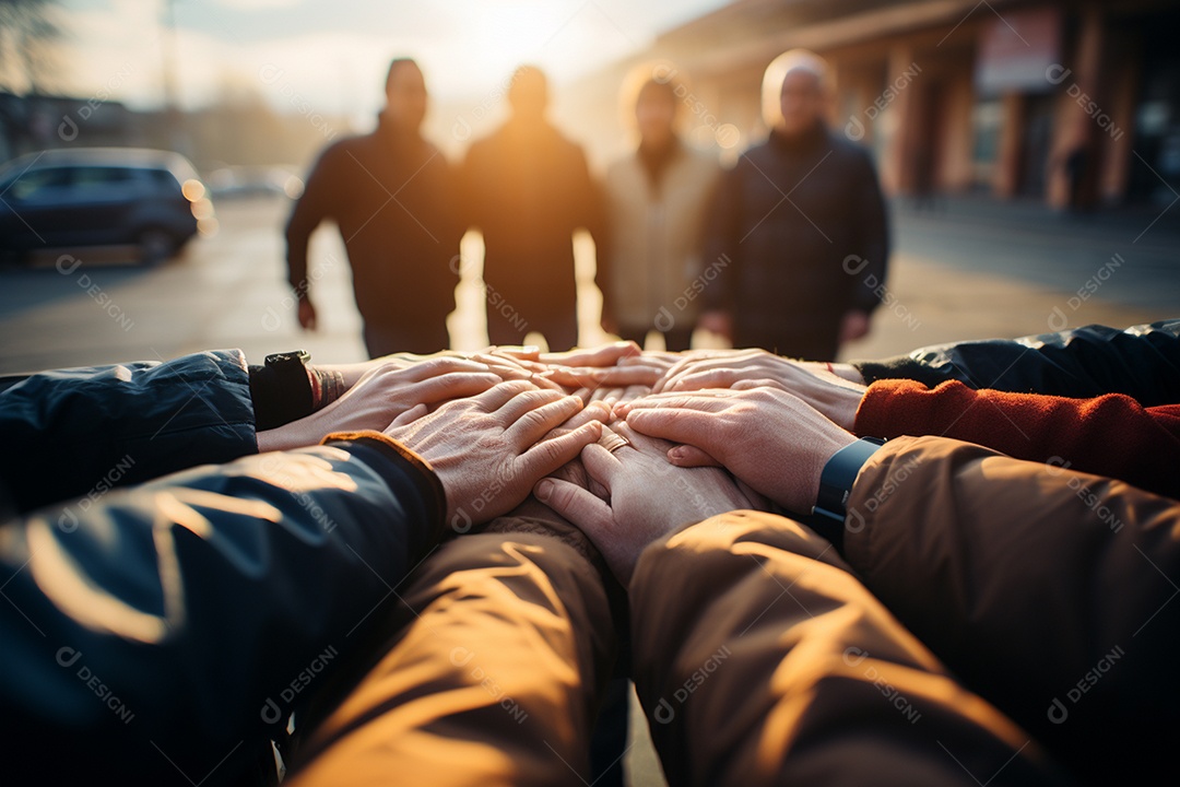 Trabalhando juntos o conceito de trabalho em equipe com as mãos unidas