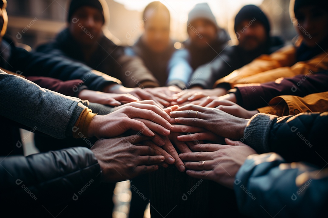 Trabalhando juntos o conceito de trabalho em equipe com as mãos unidas