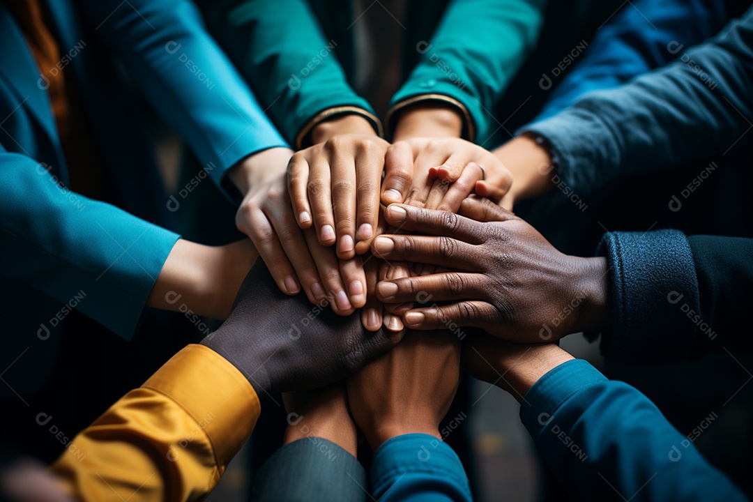 Trabalhando juntos o conceito de trabalho em equipe com as mãos unidas