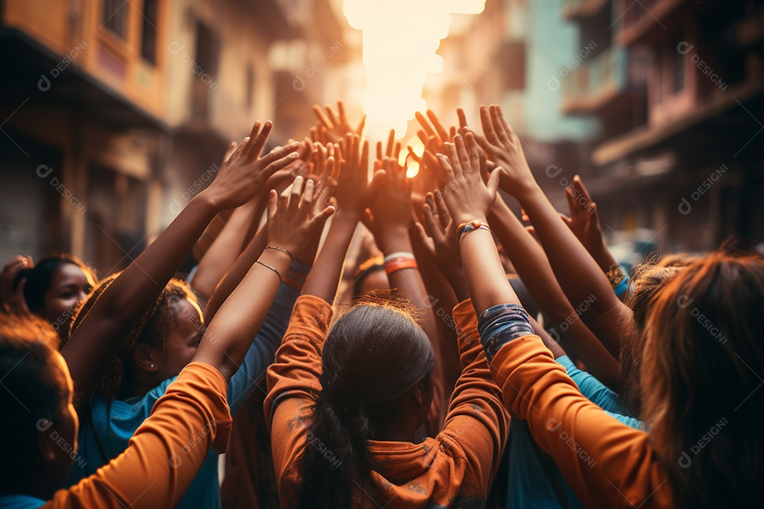 Trabalhando juntos o conceito de trabalho em equipe com as mãos unidas