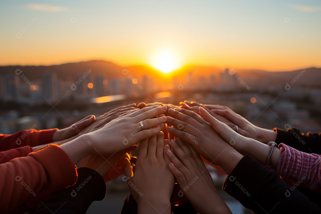 Trabalhando juntos o conceito de trabalho em equipe com as mãos unidas