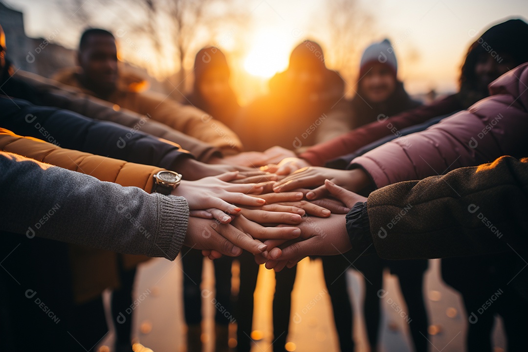 Trabalhando juntos o conceito de trabalho em equipe com as mãos unidas
