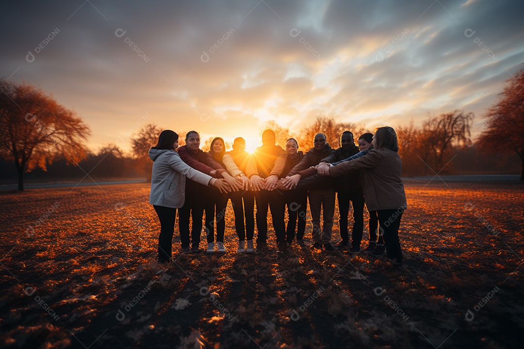Trabalhando juntos o conceito de trabalho em equipe com as mãos unidas