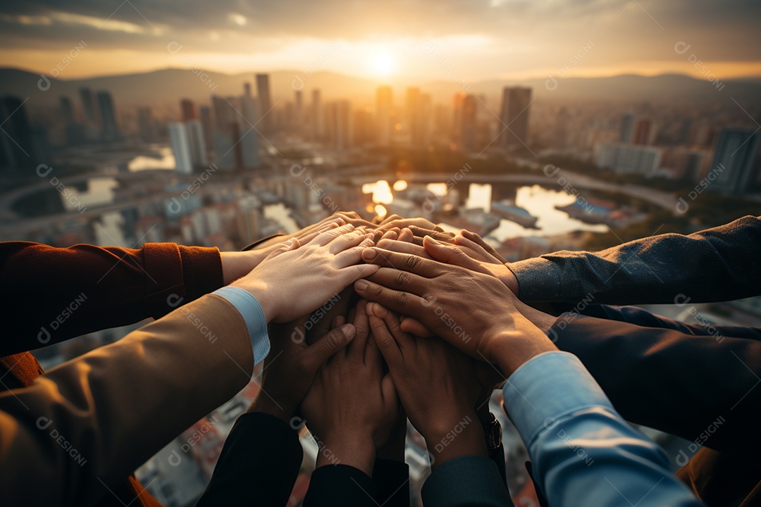 Trabalhando juntos o conceito de trabalho em equipe com as mãos unidas