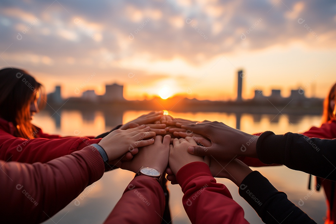 Trabalhando juntos o conceito de trabalho em equipe com as mãos unidas