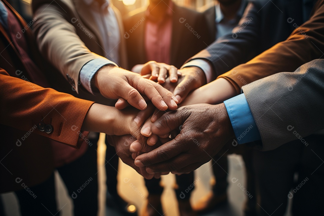 Trabalhando juntos o conceito de trabalho em equipe com as mãos unidas