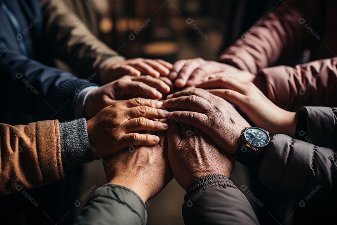 Trabalhando juntos o conceito de trabalho em equipe com as mãos unidas