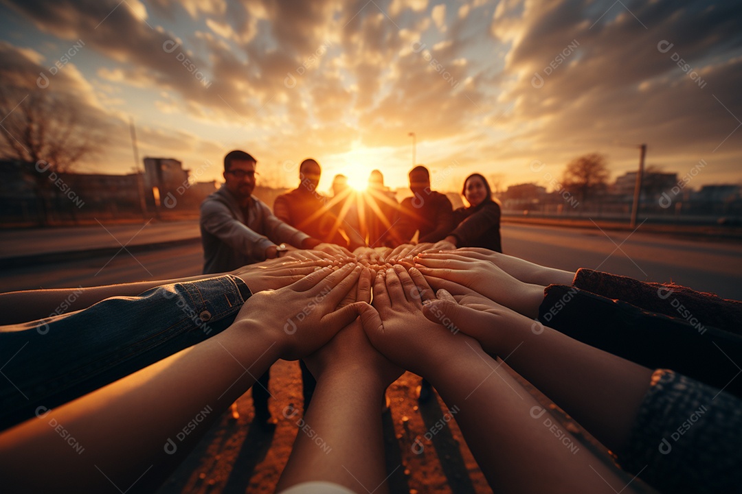 Trabalhando juntos o conceito de trabalho em equipe com as mãos unidas