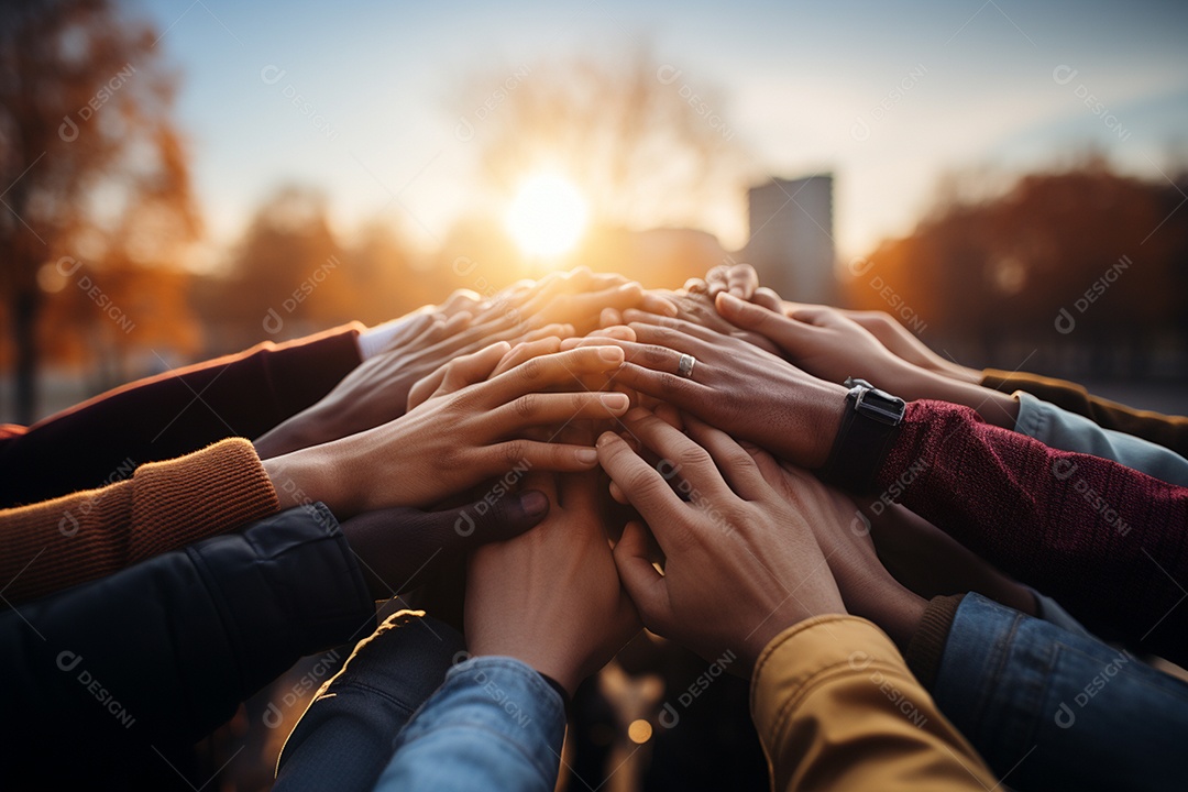 Trabalhando juntos o conceito de trabalho em equipe com as mãos unidas