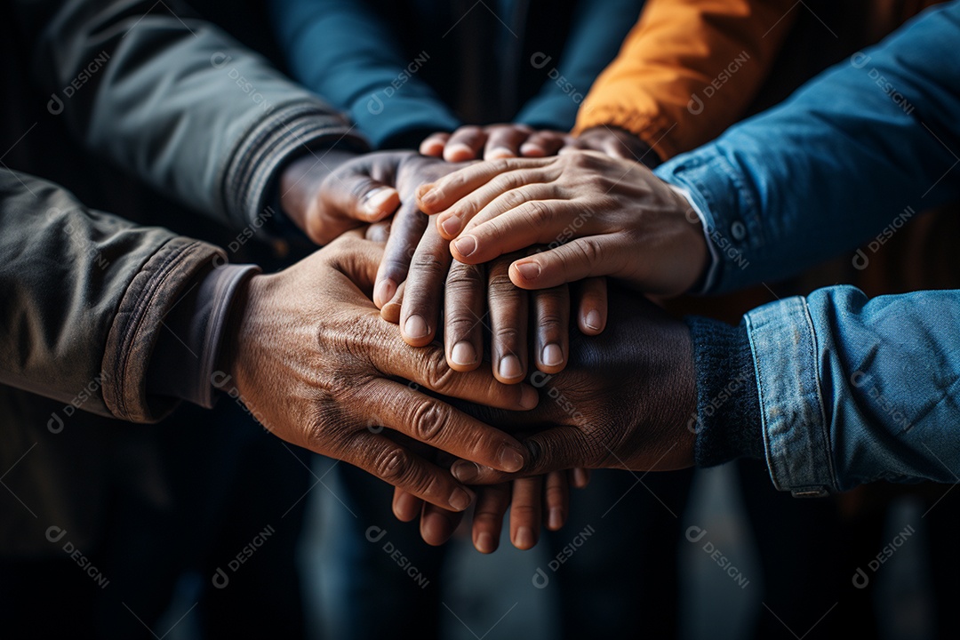 Trabalhando juntos o conceito de trabalho em equipe com as mãos unidas