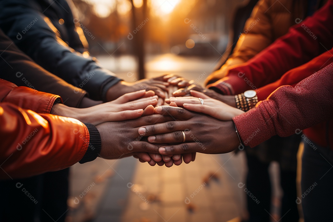 Trabalhando juntos o conceito de trabalho em equipe com as mãos unidas