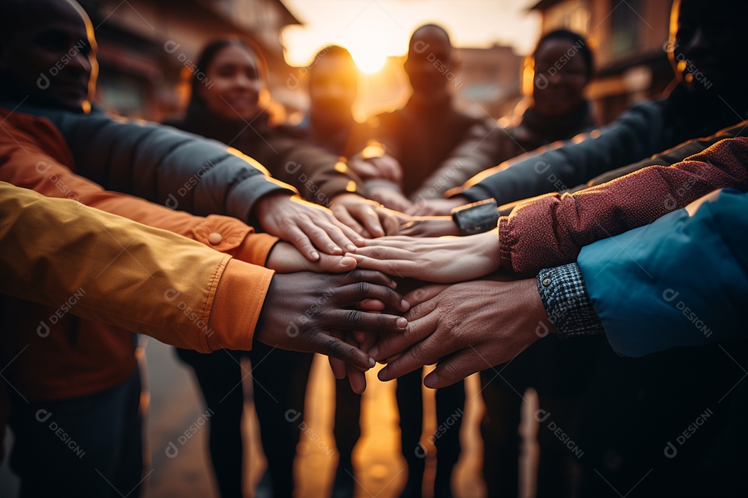 Trabalhando juntos o conceito de trabalho em equipe com as mãos unidas
