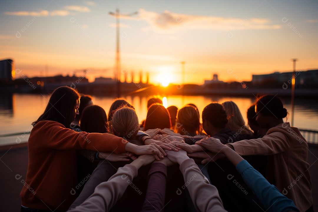 Trabalhando juntos o conceito de trabalho em equipe com as mãos unidas