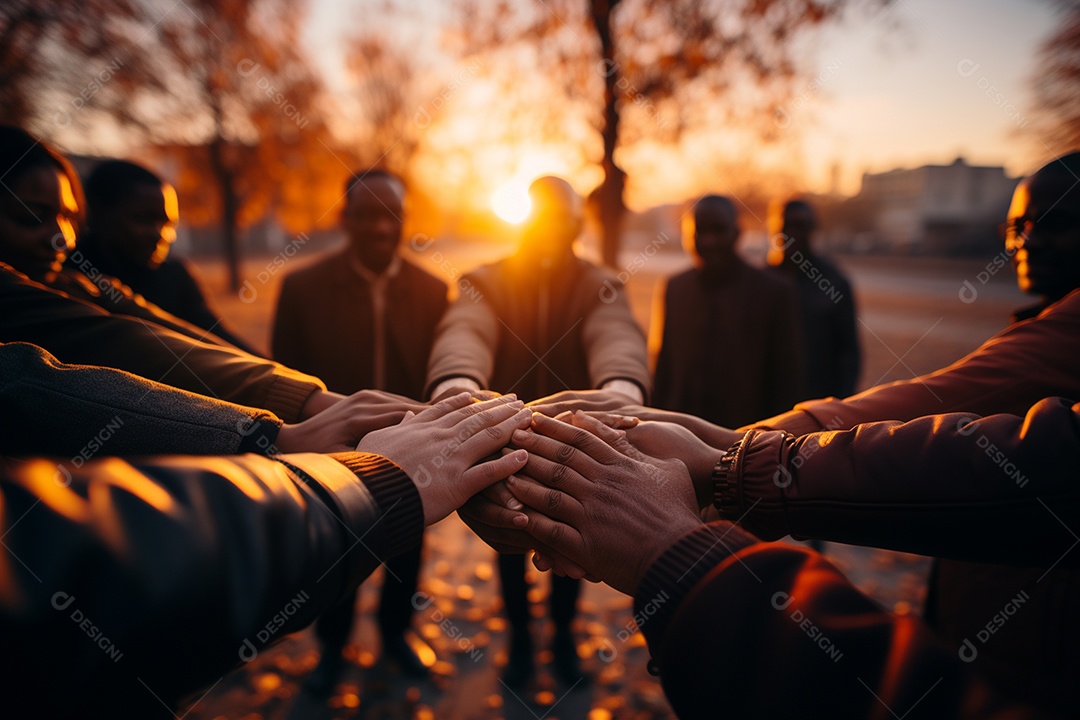 Trabalhando juntos o conceito de trabalho em equipe com as mãos unidas