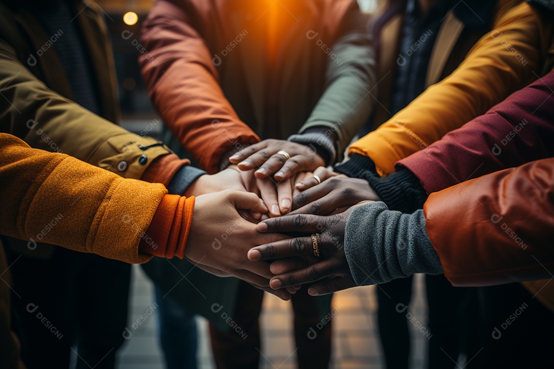Trabalhando juntos o conceito de trabalho em equipe com as mãos unidas